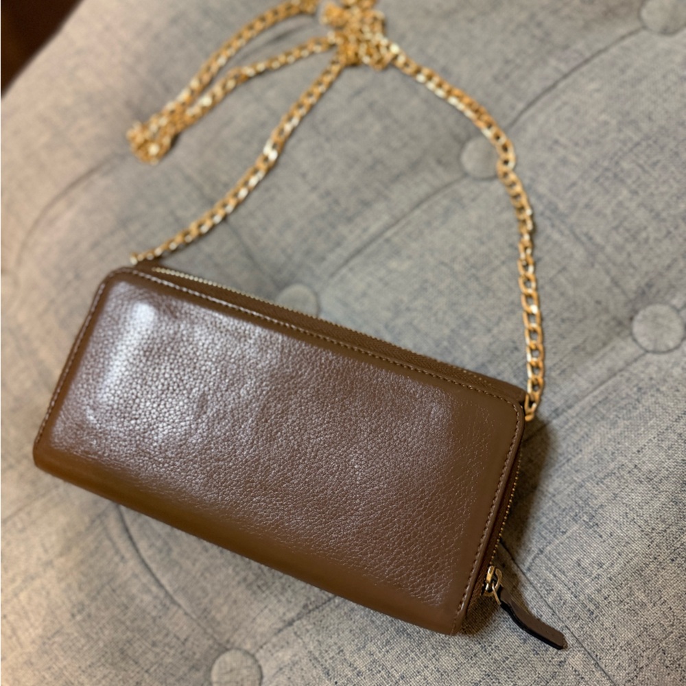 Gucci✨Long Pebbled Leather Continental Travel Organizer Flap Wallet Gold Chain - Picture 10 of 13